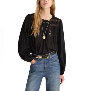 Madewell Lace-Insert Pintucked Long Sleeve Blouse NWT M Jet Black